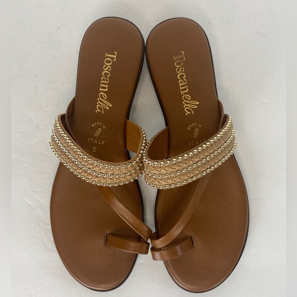Toscanella Shoes - Toscanella Flat Sandals Size 9 Brown Studded Braided Italy Lightweight Summer